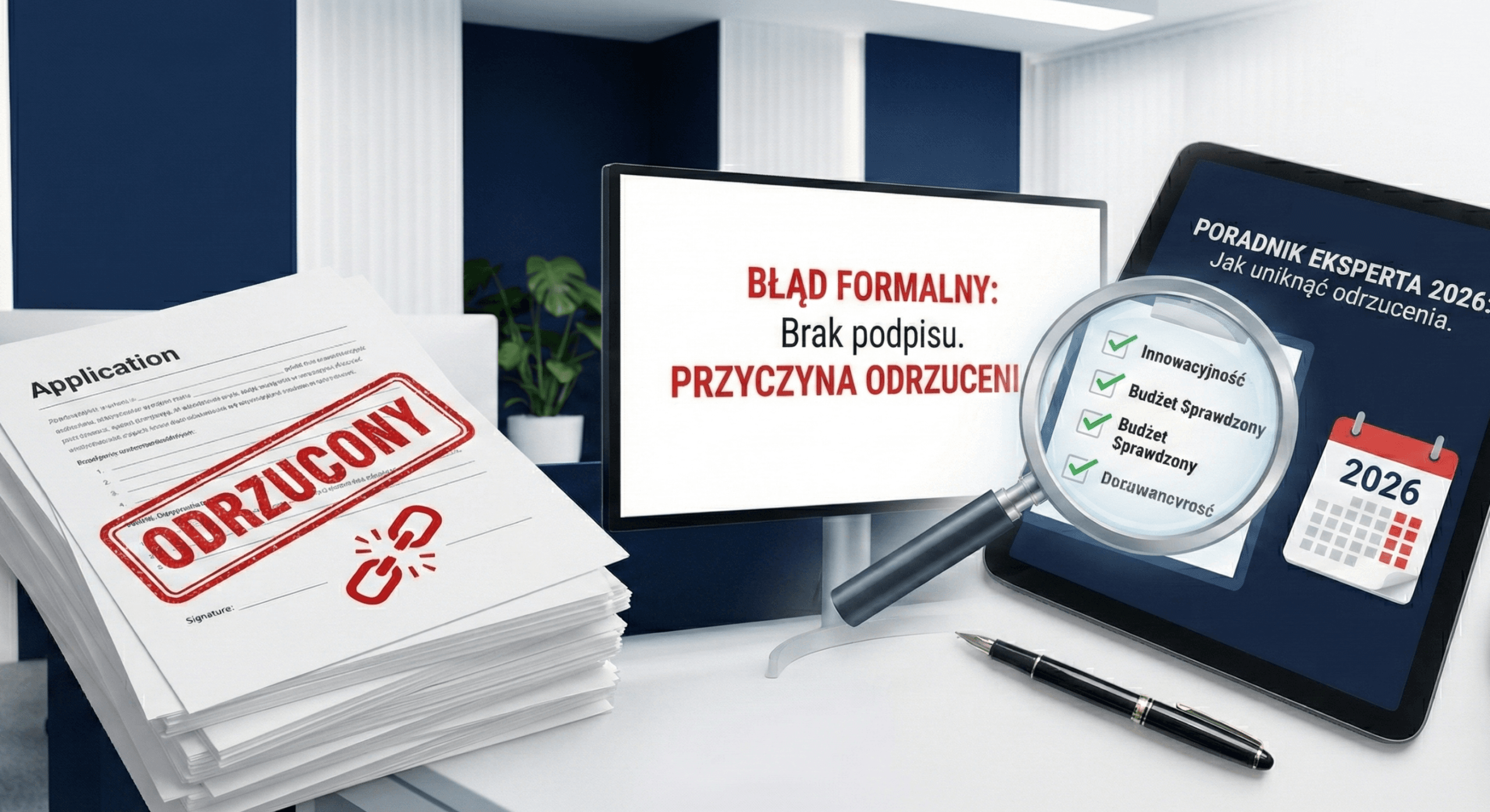Najczęstsze przyczyny odrzucenia wniosku o dotację w 2026 roku – dokumentacja z pieczątką odrzucony i lista kontrolna eksperta 